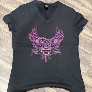 Harley-Davidson Black Tee with Pink Wing Design